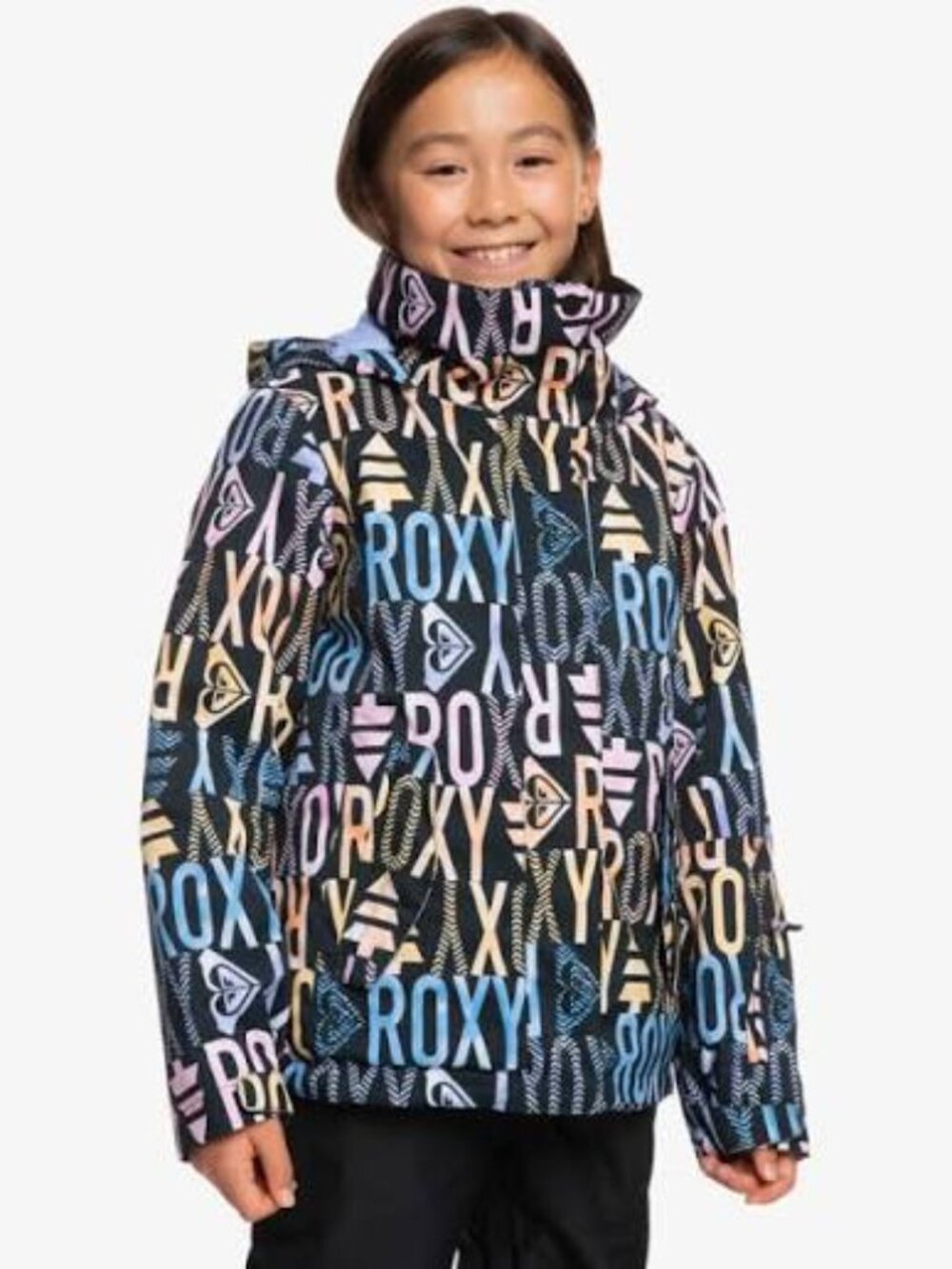 NWT Roxy Girls' Jetty Girl Printed Logo Snow Jacket in Black
